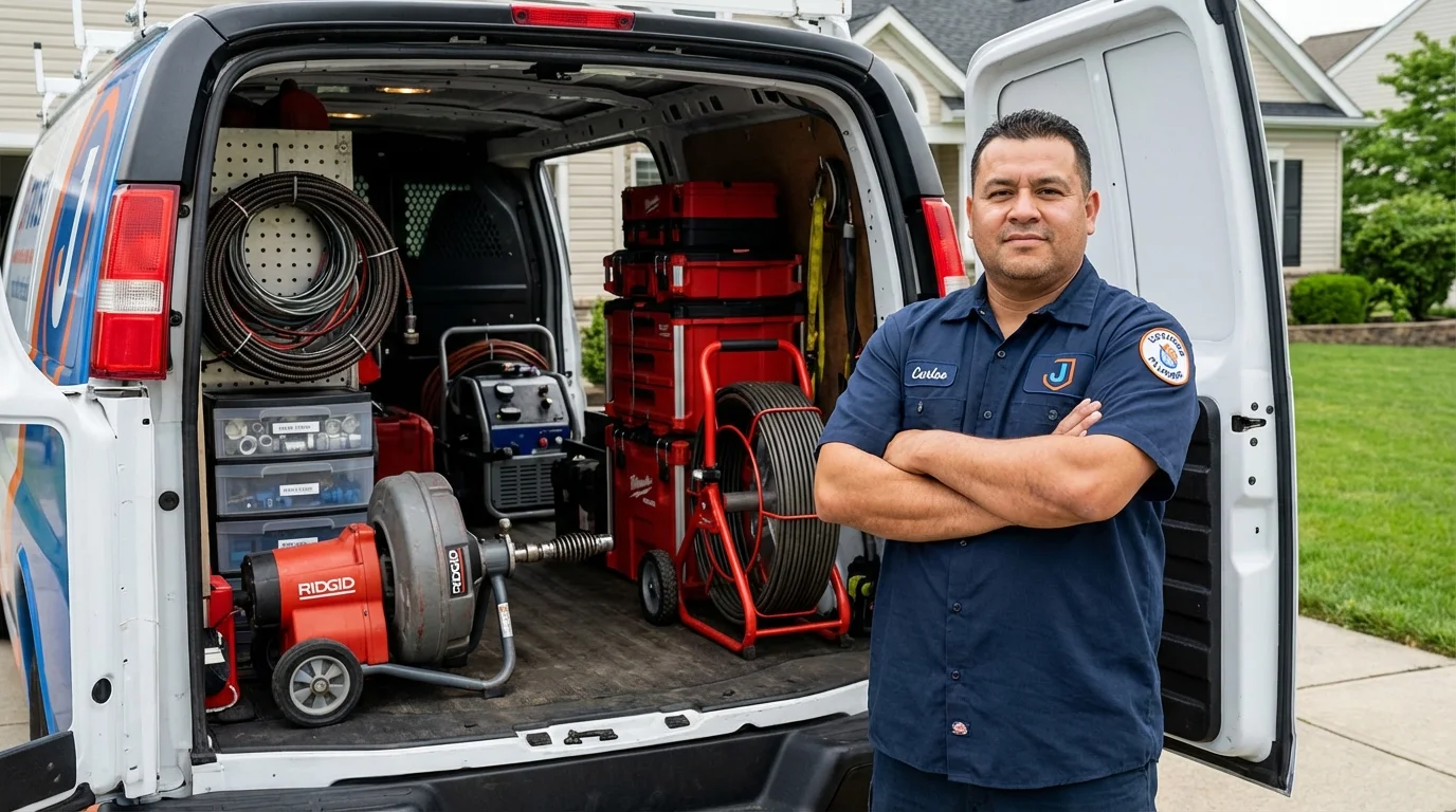 Professional drain cleaning equipment and Johns Plumbing LLC plumber in Caribou