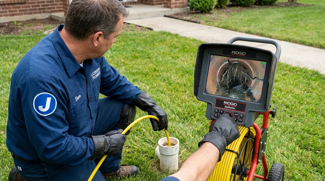 Sewer camera inspection being performed by Johns Plumbing LLC in Caribou